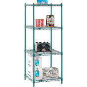 Nexel Poly-Green, 4 Tier, Wire Shelving Starter Unit, 24"W x 21"D x 54"H