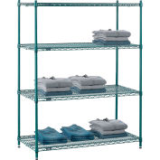 Nexel Poly-Green, 4 Tier, Wire Shelving Starter Unit, 48"W x 21"D x 63"H