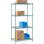 Nexel Poly-Green, 4 Tier, Wire Shelving Starter Unit, 36"W x 21"D x 74"H