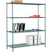 Nexel Poly-Green, 4 Tier, Wire Shelving Starter Unit, 72"W x 21"D x 86"H