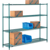 Nexel Poly-Green, 4 Tier, Wire Shelving Starter Unit, 72"W x 14"D x 63"H