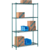 Nexel Poly-Green, 4 Tier, Wire Shelving Starter Unit, 48"W x 14"D x 86"H