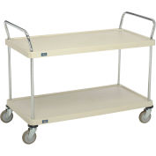 Nexel Plastic Utility Cart w/2 Shelves & Poly Casters, 600 lb. Cap, 48"L x 24"W x 39"H, Tan