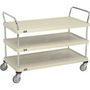 Nexel Plastic Utility Cart w/3 Shelves & Poly Casters, 900 lb. Cap, 48"L x 24"W x 39"H, Tan