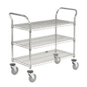 Nexel Chrome Utility Cart w/3 Shelves & Poly Casters, 1200 lb. Capacity, 42"L x 18"W x 39"H