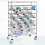 Nexel Chrome Catheter Cart with Baskets, 5" Swivel Casters, 48"W x 24"L x 68"H
