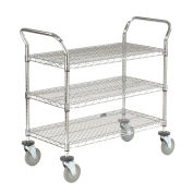Nexel Chrome Utility Cart w/3 Shelves & Poly Casters, 1200 lb. Capacity, 42"L x 24"W x 39"H