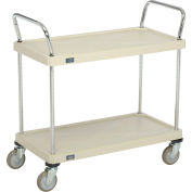 Nexel Plastic Utility Cart w/2 Shelves & Poly Casters, 600 lb. Cap, 36"L x 18"W x 39"H, Tan