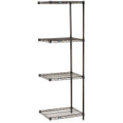 Nexel Black Epoxy, 4 Tier, Wire Shelving Add-On Unit, 36"W x 14"D x 63"H