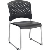 Plastic Stacking Chair, Black, Armless, Mid Back - Pkg Qty 4