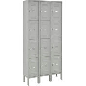 4-Tier 12 Door Box Locker, 12"W x 12"D x 18"H, Gray, Unassembled