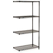 Nexel Black Epoxy, 4 Tier, Wire Shelving Add-On Unit, 48"W x 14"D x 86"H