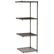 Nexel Black Epoxy, 4 Tier, Wire Shelving Add-On Unit, 36"W x 24"D x 86"H