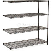 Nexel Black Epoxy, 4 Tier, Wire Shelving Add-On Unit, 54"W x 18"D x 86"H