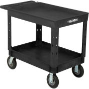 Plastic Utility Cart with Tray Top, 2 Shelf, 44"Lx25-1/2"W, 8" Casters, Black