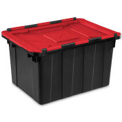 Sterilite Hinged Lid Industrial Tote, Black/Racer Red, 12 Gallon, 21-3/4 x 15-3/8 x 12-1/2 - Pkg Qty 6