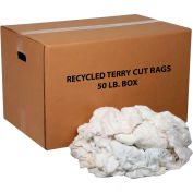 50 Lb. Box Premium Recycled Cotton Terry Cut Rags, White