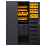 Durham Heavy Duty Work Bin Cabinet 3501584RDR - Flush Doors - 4 Drawers 58 Yellow Bins 36 x 24 x 72