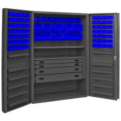 Durham Heavy Duty Work Bin Cabinet DCBDLP724RDR Deep Pocket Doors - 4 Drawers 72 Blue Bins 48x24x78