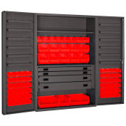 Durham Heavy Duty Work Bin Cabinet DCBDLP694RDR Deep Pocket Doors - 4 Drawers 69 Red Bins 48x24x78