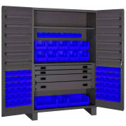 Durham Heavy Duty Work Bin Cabinet JCBDLP694RDR - Flush Doors - 4 Drawers 69 Blue Bins 48 x 24 x 78