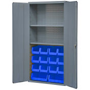 Durham Storage Bin Cabinet 3602-BLP-14-2S-5295 - 14 Blue Hook-On Bins 2 Adj. Shelves 36"Wx18"Dx72"H