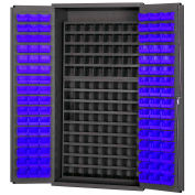 Durham Small Parts Storage Cabinet 3501-DLP-72/40B-96-5295 - w/112 Steel Compartments, 96 Blue Bins