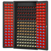 Durham Small Parts Storage Cabinet 3501-DLP-72/40B-96-1795 - w/112 Steel Compartments, 96 Red Bins