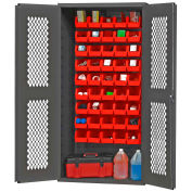 Durham Expanded Metal Door Bin Cabinet EMDC361845B1795 - 45 Red Bins 36"W x 18"D x 72"H