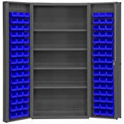 Durham Storage Bin Cabinet DC-DLP-96-4S-5295 - 96 Blue Hook-On Bins 4 Adj. Shelves 36"Wx24"Dx72"H