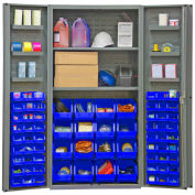 Durham Storage Bin Cabinet DC36-642S6DS-5295 - 64 Blue Hook-On Bins 2 Adj. Shelves 36"Wx24"Dx72"H