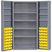 Durham Storage Bin Cabinet DC36-48-4S6DS-95 - 48 Yellow Hook-On Bins 4 Adj. Shelves 36"Wx24"Dx72"H