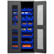 Durham Expanded Metal Door Bin Cabinet EMDC-362472-30B-5295 - 30 Blue Bins 36"W x 24"D x 72"H