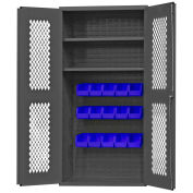 Durham Expanded Metal Door Bin Cabinet EMDC36182S15B5295 - 15 Blue Bins 36"W x 18"D x 72"H