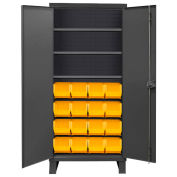 Durham Storage Bin Cabinet 3702-16-3S-95 - 16 Yellow Hook-On Bins 3 Adj. Shelves 36"W x 24"D x 78"H
