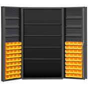 Durham Storage Bin Cabinet DC48-724S6DS-95 - 72 Yellow Hook-On Bins 4 Adj. Shelves 48"Wx24"Dx72"H