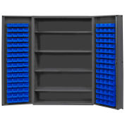 Durham Storage Bin Cabinet DC48-128-4S-5295 - 128 Blue Hook-On Bins 4 Adj. Shelves 48"Wx24"Dx72"H