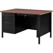 48"W x 30"D Steel Teachers Desk, Mahogany Top with Black Frame