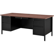 72"W x 30"D Steel Teachers Desk, Mahogany Top with Black Frame