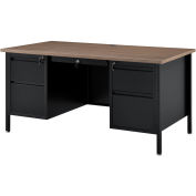 60"W x 30"D Steel Teachers Desk, Walnut Top with Black Frame