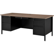 72"W x 30"D Steel Teachers Desk, Walnut Top with Black Frame