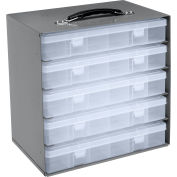 Durham Steel Compartment Box Rack with 5 of 24-Compartment Plastic Boxes, 13-1/2 x 9-1/8 x 13-1/4