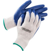 Latex Coated String Knit Work Gloves, Natural/Blue, Medium, 1-Dozen