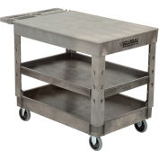 Global Industrial Flat Top Plastic Utility Cart, 3 Shelf, 44"Lx25-1/2"W, 5" Casters, Gray