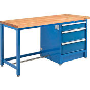 Global Industrial 72Wx30D Modular Workbench, 3 Drawers, Maple Butcher Block Square Edge, Blue
