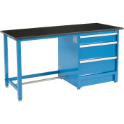 Global Industrial 72"Wx30"D Modular Workbench with 3 Drawers, Phenolic Resin Safety Edge, Blue