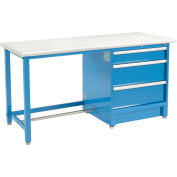 Global Industrial 72"Wx30"D Modular Workbench W/ 3 Drawers, Plastic Laminate Safety Edge, Blue