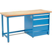 Global Industrial 72Wx30D Modular Workbench, 3 Drawers, Maple Butcher Block Safety Edge, Blue
