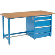 Global Industrial 72"W x 30"D Modular Workbench with 3 Drawers, Shop Top Square Edge, Blue