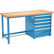 Global Industrial 72Wx30D Modular Workbench, 5 Drawers, Maple Butcher Block Square Edge, Blue